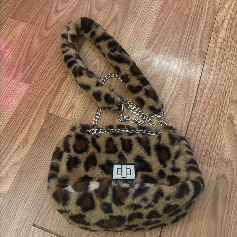 Leopard Print Faux Fur Crossbody Bag